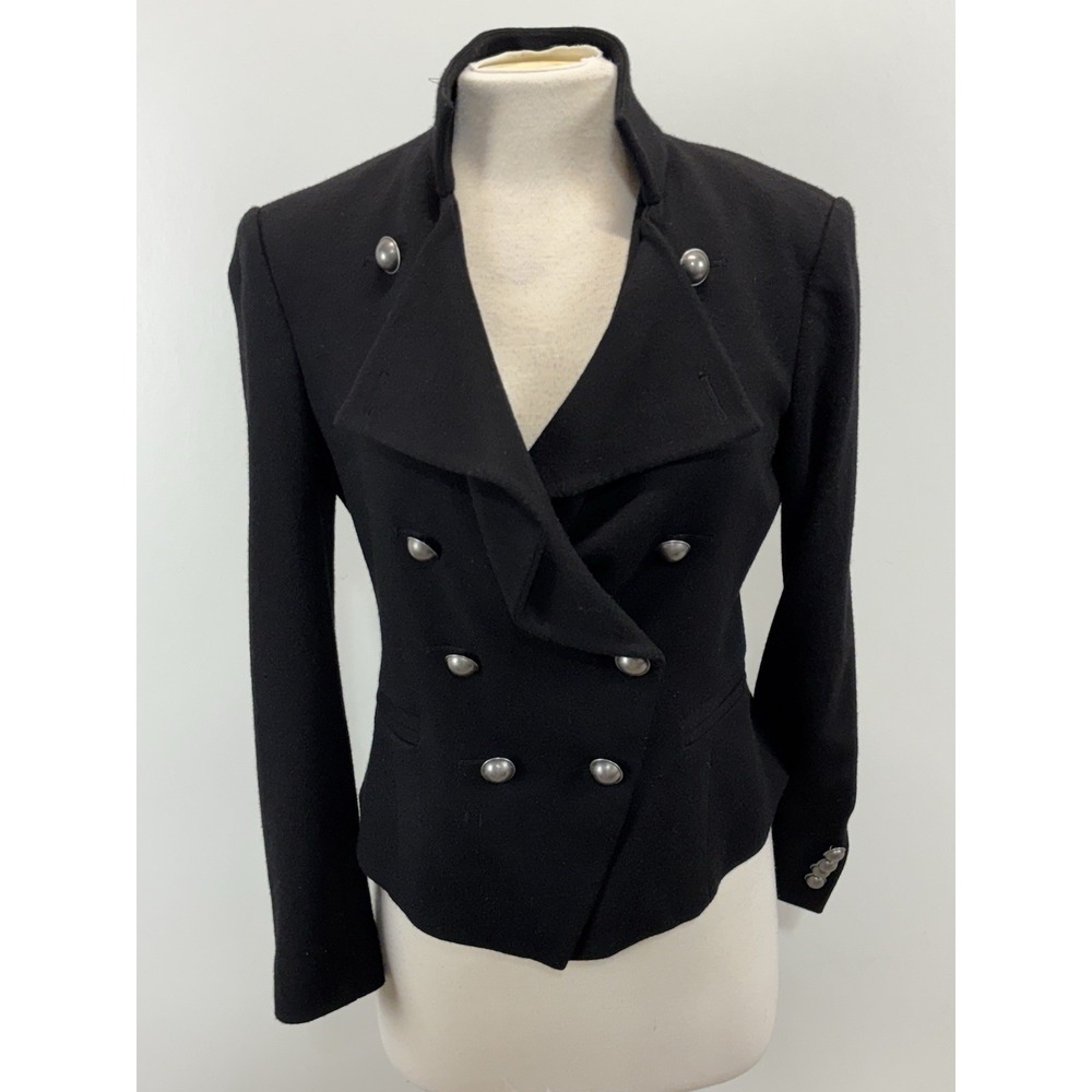 Ann Taylor Wool Double Breasted Blazer Jacket Women's 10p Petite Black Military